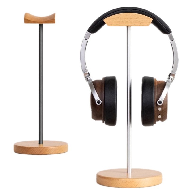 Desk Setup Gaming - Penyangga Headphone Kayu Walnut Hitam &