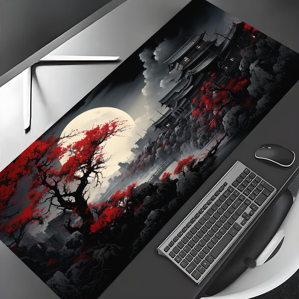 Desk Setup Red - Alas Mouse Besar Pemandangan Seni Merah
