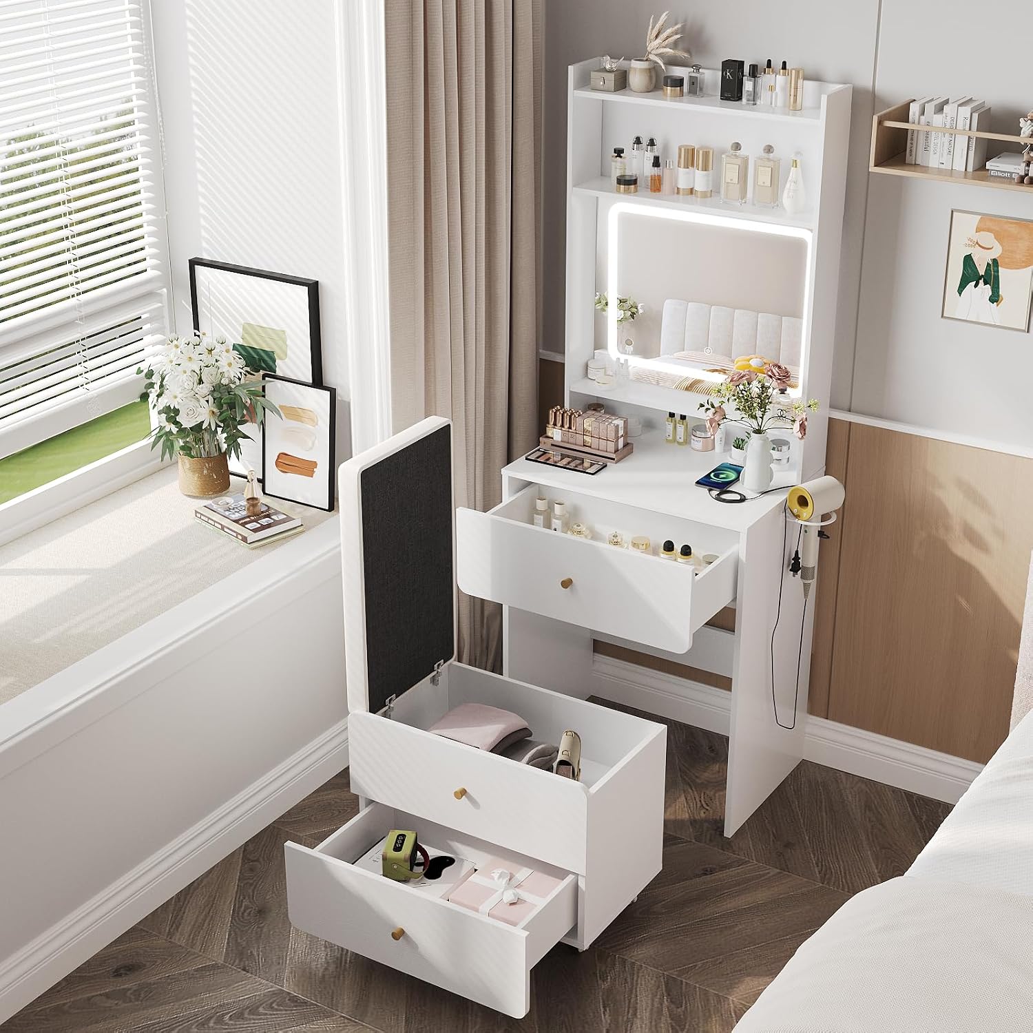Desk Setup Small - Meja Rias dengan Cermin & Lampu,