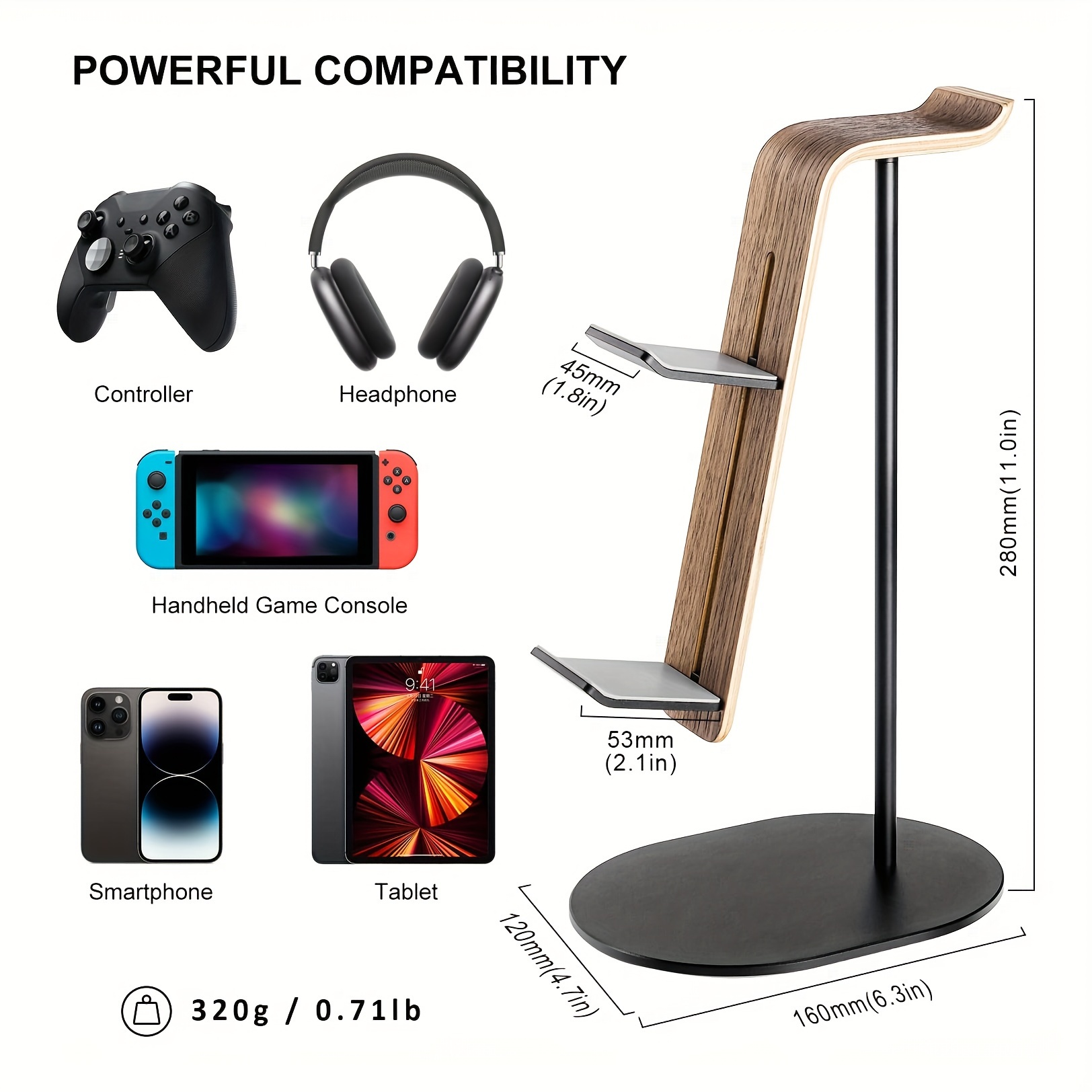 Desk Setup Gaming - Pengontrol Kayu & Penyangga Headset, Dudukan