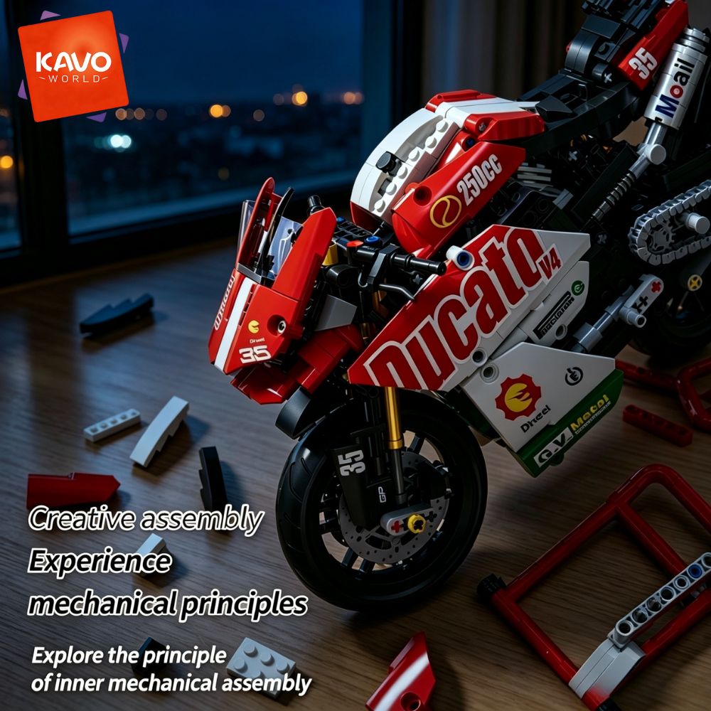 Desk Setup Red - KAVOWORLD 883PCS 1:10 Set Bangunan Sepeda