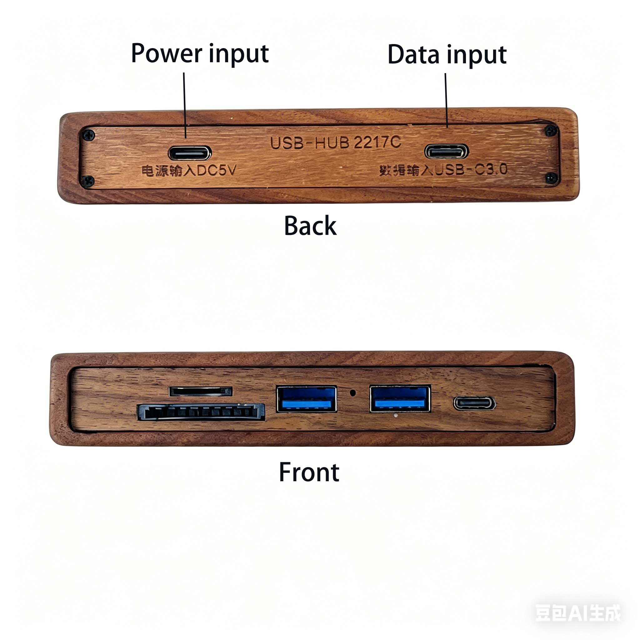 Hub USB 5-in-1 dari Kayu Walnu - Desk Setup Usb Hub ulasan dan harga